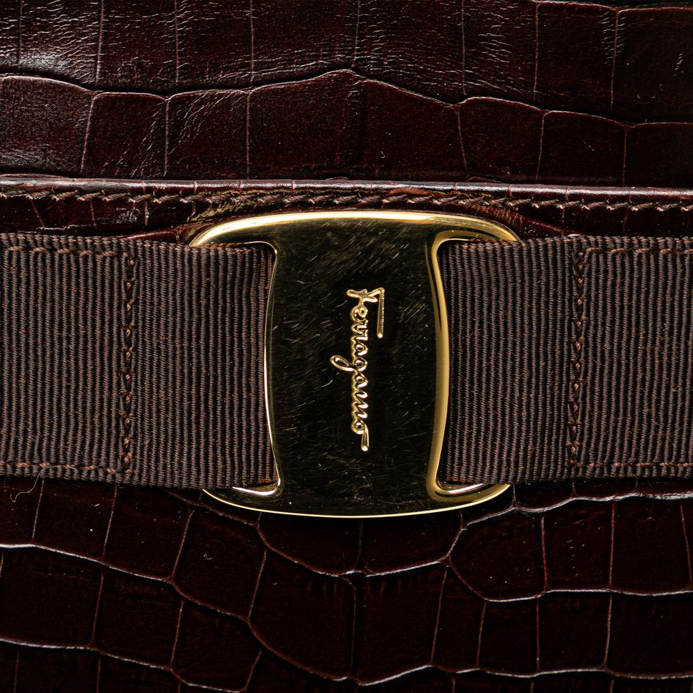 Pre-Loved Ferragamo Croc Embossed Calfskin Vara Crossbody - Picture 6 of 10